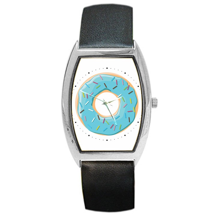 Pastel blue Donut With rainbow candies Barrel Style Metal Watch