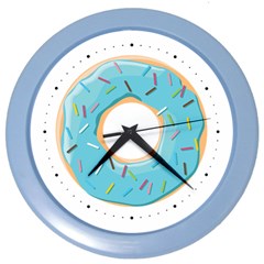 Pastel Blue Donut With Rainbow Candies Color Wall Clock by genx