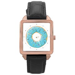 Pastel Blue Donut With Rainbow Candies Rose Gold Leather Watch  by genx