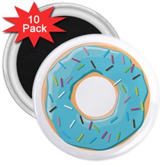 Pastel Blue Donut With Rainbow Candies 3  Magnets (10 Pack)  by genx