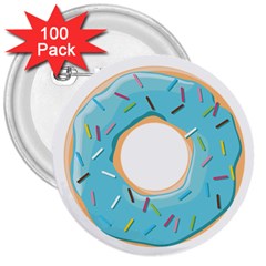 Pastel Blue Donut With Rainbow Candies 3  Buttons (100 Pack)  by genx