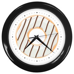 Cream And Chocolate Donut With Lines Of Melted Cacao Wall Clock (black) by genx