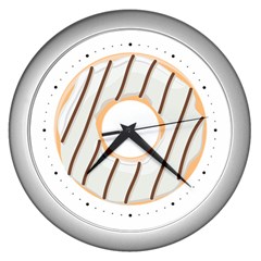 Cream And Chocolate Donut With Lines Of Melted Cacao Wall Clock (silver) by genx