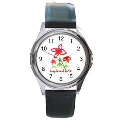 Flowers And Cute Phrase Pencil Drawing Round Metal Watch by dflcprintsclothing