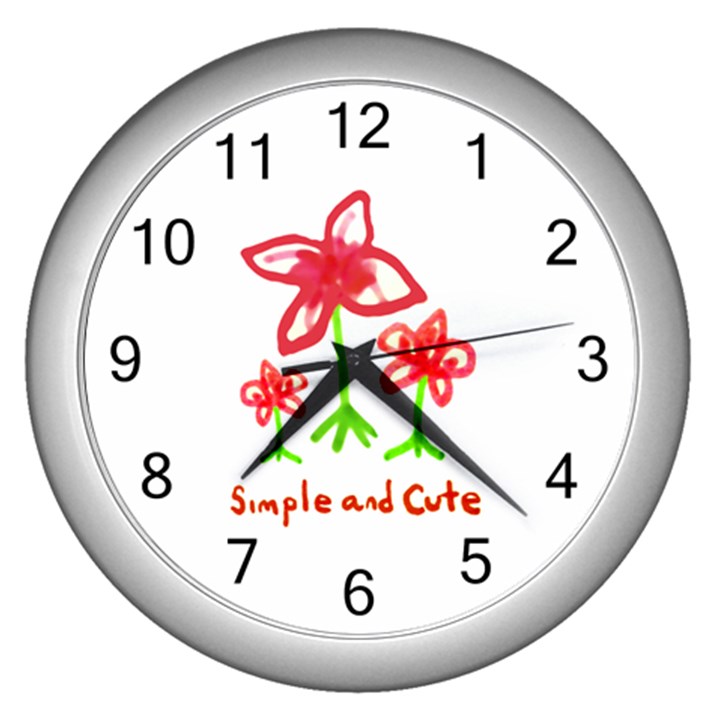 Flowers And Cute Phrase Pencil Drawing Wall Clock (Silver)