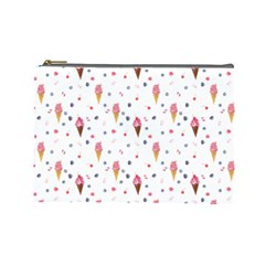 Ice Cream Cones Watercolor With Fruit Berries And Cherries Summer Pattern Cosmetic Bag (large) by genx