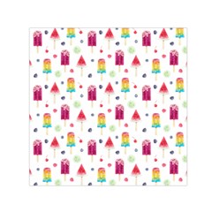 Popsicle Juice Watercolor With Fruit Berries And Cherries Summer Pattern Small Satin Scarf (square) by genx