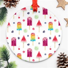 Popsicle Juice Watercolor With Fruit Berries And Cherries Summer Pattern Ornament (round) by genx