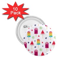 Popsicle Juice Watercolor With Fruit Berries And Cherries Summer Pattern 1 75  Buttons (10 Pack)