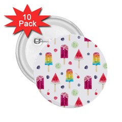 Popsicle Juice Watercolor With Fruit Berries And Cherries Summer Pattern 2 25  Buttons (10 Pack)  by genx