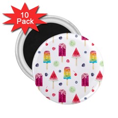 Popsicle Juice Watercolor With Fruit Berries And Cherries Summer Pattern 2 25  Magnets (10 Pack)  by genx