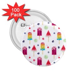 Popsicle Juice Watercolor With Fruit Berries And Cherries Summer Pattern 2 25  Buttons (100 Pack)  by genx