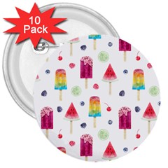 Popsicle Juice Watercolor With Fruit Berries And Cherries Summer Pattern 3  Buttons (10 Pack)  by genx