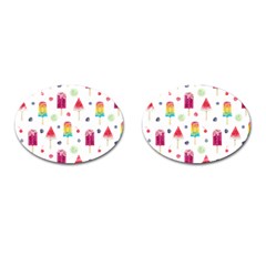 Popsicle Juice Watercolor With Fruit Berries And Cherries Summer Pattern Cufflinks (oval) by genx