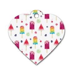 Popsicle Juice Watercolor With Fruit Berries And Cherries Summer Pattern Dog Tag Heart (two Sides) by genx