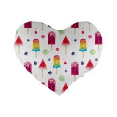 Popsicle Juice Watercolor With Fruit Berries And Cherries Summer Pattern Standard 16  Premium Flano Heart Shape Cushions by genx