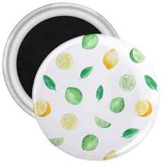 Lemon And Limes Yellow Green Watercolor Fruits With Citrus Leaves Pattern 3  Magnets by genx