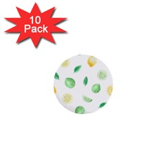 Lemon And Limes Yellow Green Watercolor Fruits With Citrus Leaves Pattern 1  Mini Buttons (10 Pack)  by genx