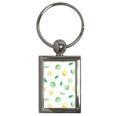 Lemon And Limes Yellow Green Watercolor Fruits With Citrus Leaves Pattern Key Chains (rectangle)  by genx