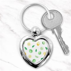 Lemon And Limes Yellow Green Watercolor Fruits With Citrus Leaves Pattern Key Chains (heart)  by genx