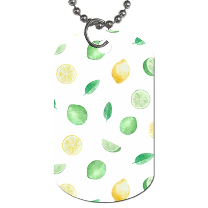 Lemon and limes yellow green watercolor fruits with citrus leaves Pattern Dog Tag (Two Sides)