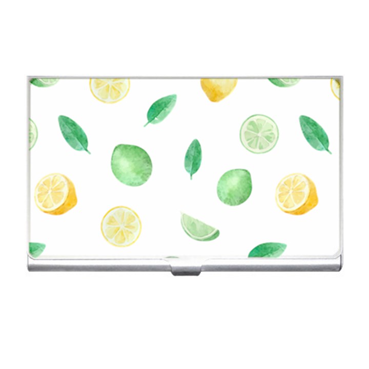 Lemon and limes yellow green watercolor fruits with citrus leaves Pattern Business Card Holder