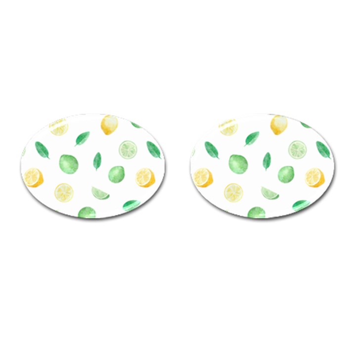 Lemon and limes yellow green watercolor fruits with citrus leaves Pattern Cufflinks (Oval)