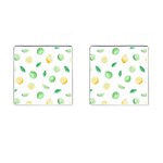 Lemon and limes yellow green watercolor fruits with citrus leaves Pattern Cufflinks (Square) Front(Pair)