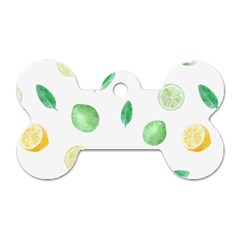 Lemon And Limes Yellow Green Watercolor Fruits With Citrus Leaves Pattern Dog Tag Bone (two Sides) by genx