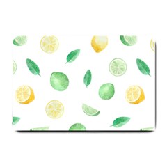 Lemon And Limes Yellow Green Watercolor Fruits With Citrus Leaves Pattern Small Doormat  by genx