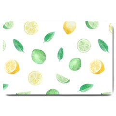 Lemon And Limes Yellow Green Watercolor Fruits With Citrus Leaves Pattern Large Doormat  by genx