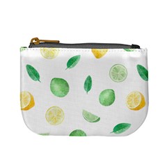 Lemon And Limes Yellow Green Watercolor Fruits With Citrus Leaves Pattern Mini Coin Purse by genx