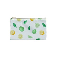 Lemon And Limes Yellow Green Watercolor Fruits With Citrus Leaves Pattern Cosmetic Bag (small) by genx