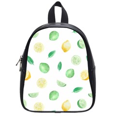 Lemon And Limes Yellow Green Watercolor Fruits With Citrus Leaves Pattern School Bag (small) by genx