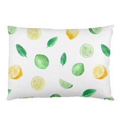 Lemon And Limes Yellow Green Watercolor Fruits With Citrus Leaves Pattern Pillow Case (two Sides) by genx