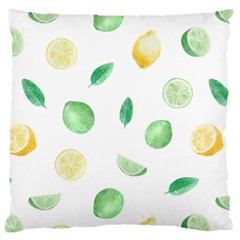 Lemon And Limes Yellow Green Watercolor Fruits With Citrus Leaves Pattern Large Cushion Case (two Sides) by genx