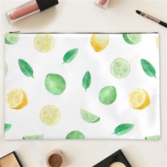 Lemon And Limes Yellow Green Watercolor Fruits With Citrus Leaves Pattern Cosmetic Bag (xxl) by genx