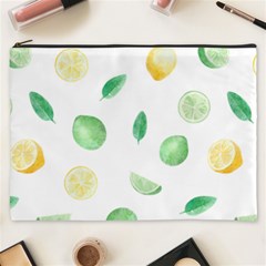 Lemon And Limes Yellow Green Watercolor Fruits With Citrus Leaves Pattern Cosmetic Bag (xxxl) by genx