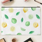 Lemon and limes yellow green watercolor fruits with citrus leaves Pattern Cosmetic Bag (XXXL) Back