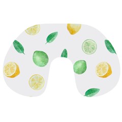 Lemon And Limes Yellow Green Watercolor Fruits With Citrus Leaves Pattern Travel Neck Pillows by genx