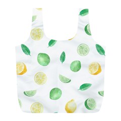 Lemon And Limes Yellow Green Watercolor Fruits With Citrus Leaves Pattern Full Print Recycle Bag (l) by genx