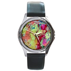 Neon World  Round Metal Watch by arwwearableart