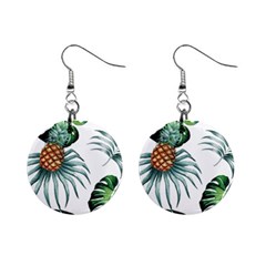 Pineapple Tropical Jungle Giant Green Leaf Watercolor Pattern Mini Button Earrings by genx