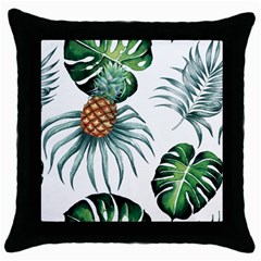 Pineapple Tropical Jungle Giant Green Leaf Watercolor Pattern Throw Pillow Case (black) by genx