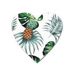 Pineapple Tropical Jungle Giant Green Leaf Watercolor Pattern Heart Magnet by genx