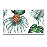 Pineapple Tropical Jungle Giant Green Leaf Watercolor Pattern Business Card Holder Front