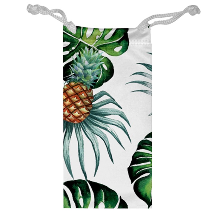 Pineapple Tropical Jungle Giant Green Leaf Watercolor Pattern Jewelry Bag