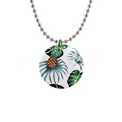 Pineapple Tropical Jungle Giant Green Leaf Watercolor Pattern 1  Button Necklace by genx