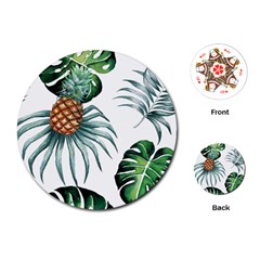 Pineapple Tropical Jungle Giant Green Leaf Watercolor Pattern Playing Cards (round) by genx