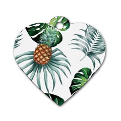 Pineapple Tropical Jungle Giant Green Leaf Watercolor Pattern Dog Tag Heart (two Sides) by genx